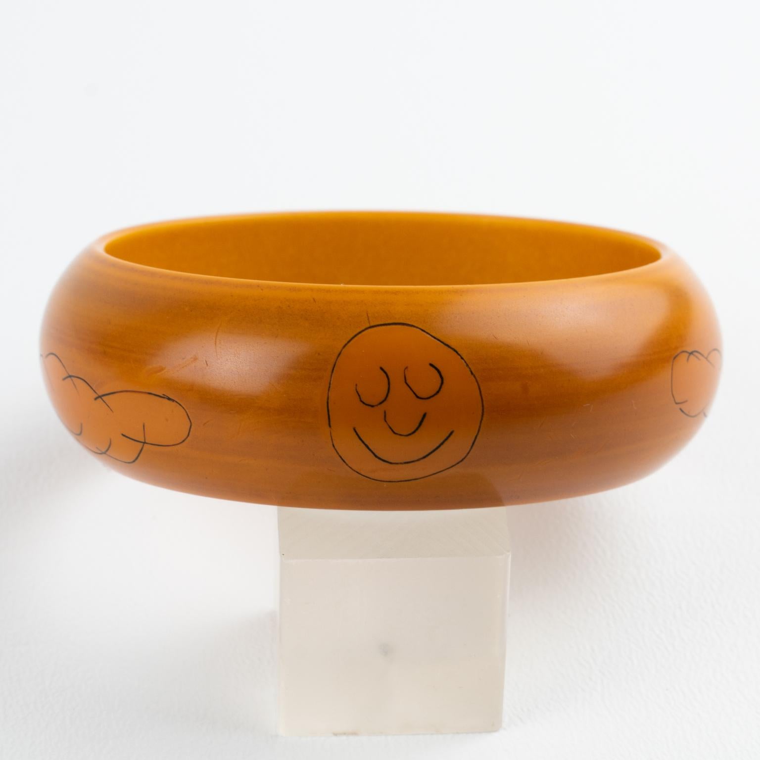 Butterscotch Bakelite Bracelet Bangle with Pierrot Design by Butler and Wilson For Sale 5