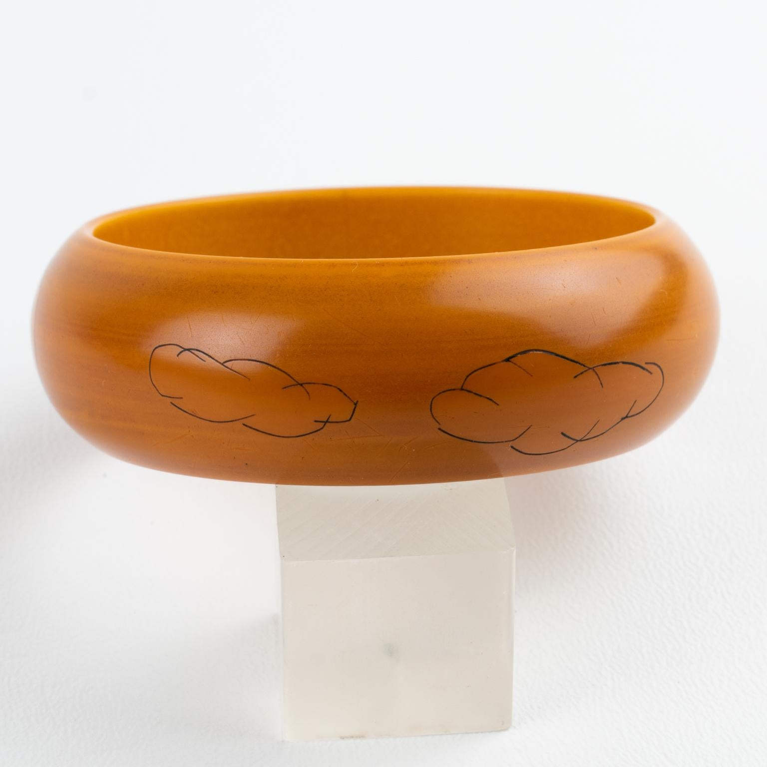 Butterscotch Bakelite Bracelet Bangle with Pierrot Design by Butler and Wilson For Sale 4