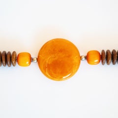 Butterscotch Bakelite & Wood Disc Beaded Tribal Necklace, 1950s