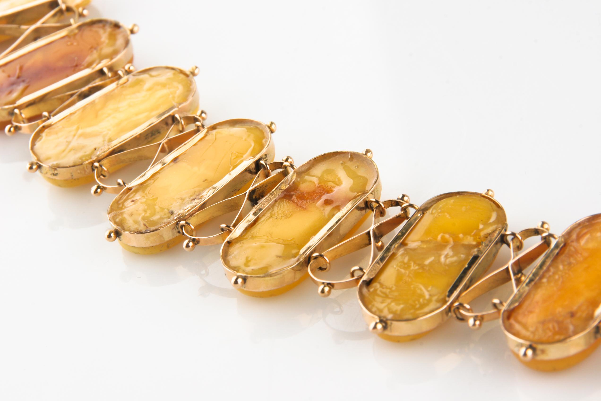 Butterscotch Halskette und Armband aus Gelbgold mit natürlichem Bernstein in Gelbgold im Angebot 2