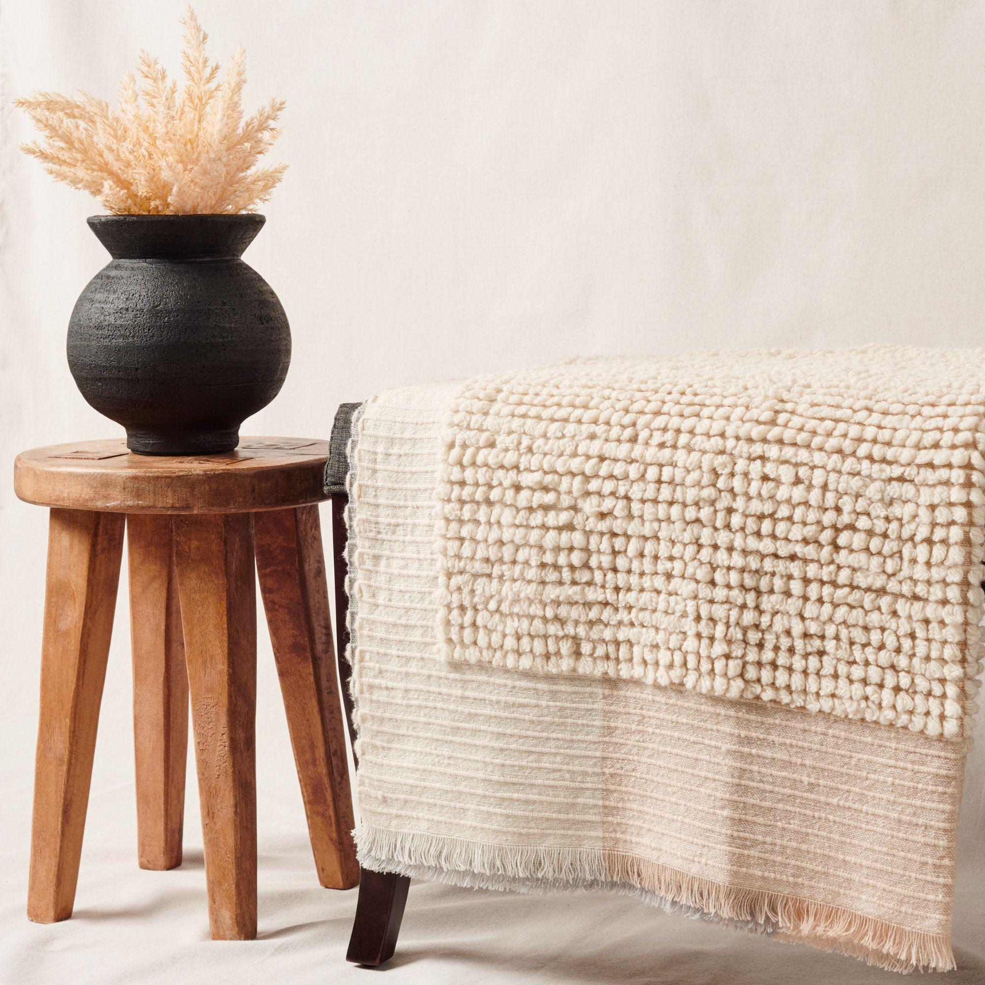 Plush in hand feel , Butterscotch is a masterfully handwoven luxurious plush throw. One of a kind handwoven textile piece, this is an artistic statement to your living space. Compliment your personal spaces by using this as an exclusive throw / bed