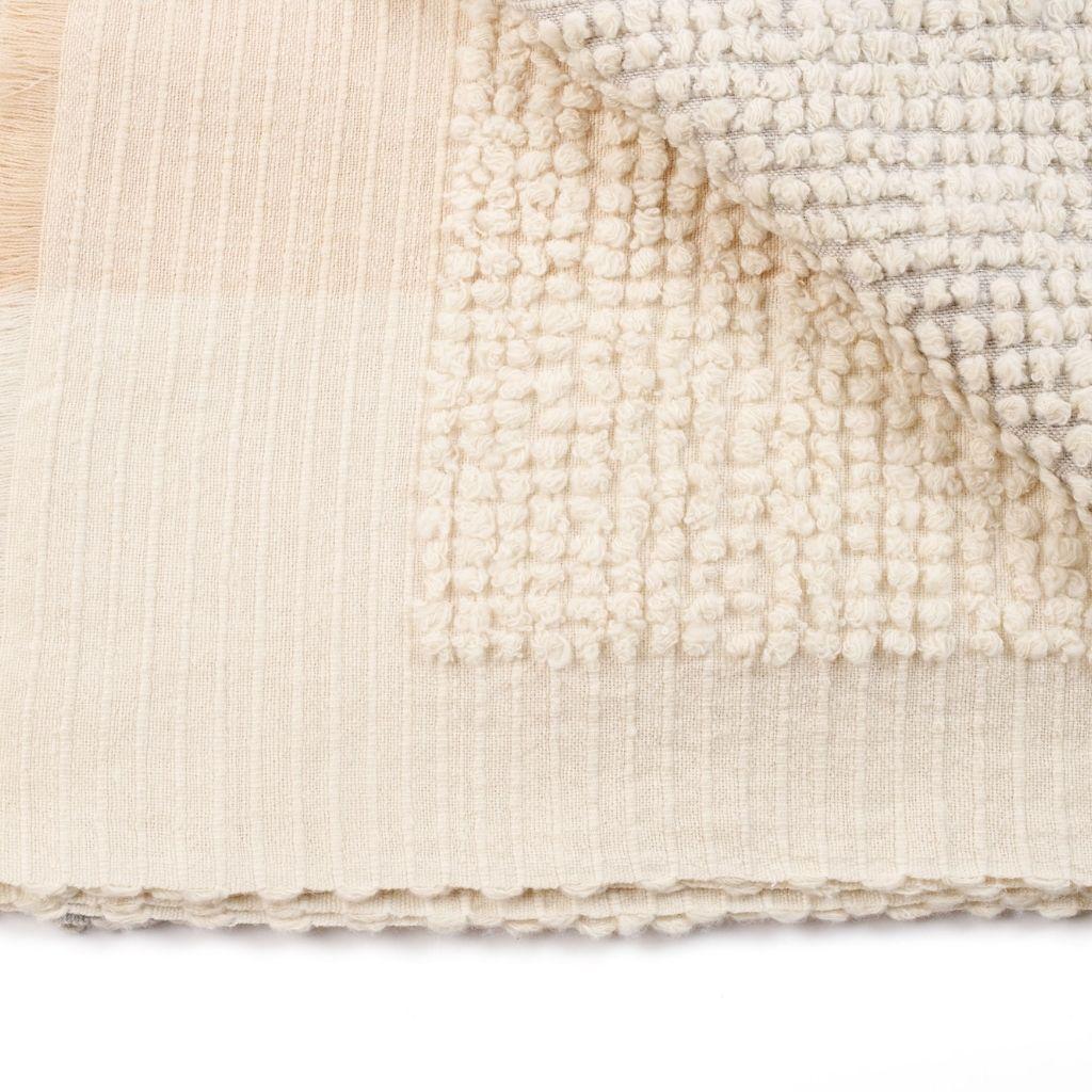 Butterscotch Plush Handloom Merino Throw in White Butter Cream Hues For Sale 4
