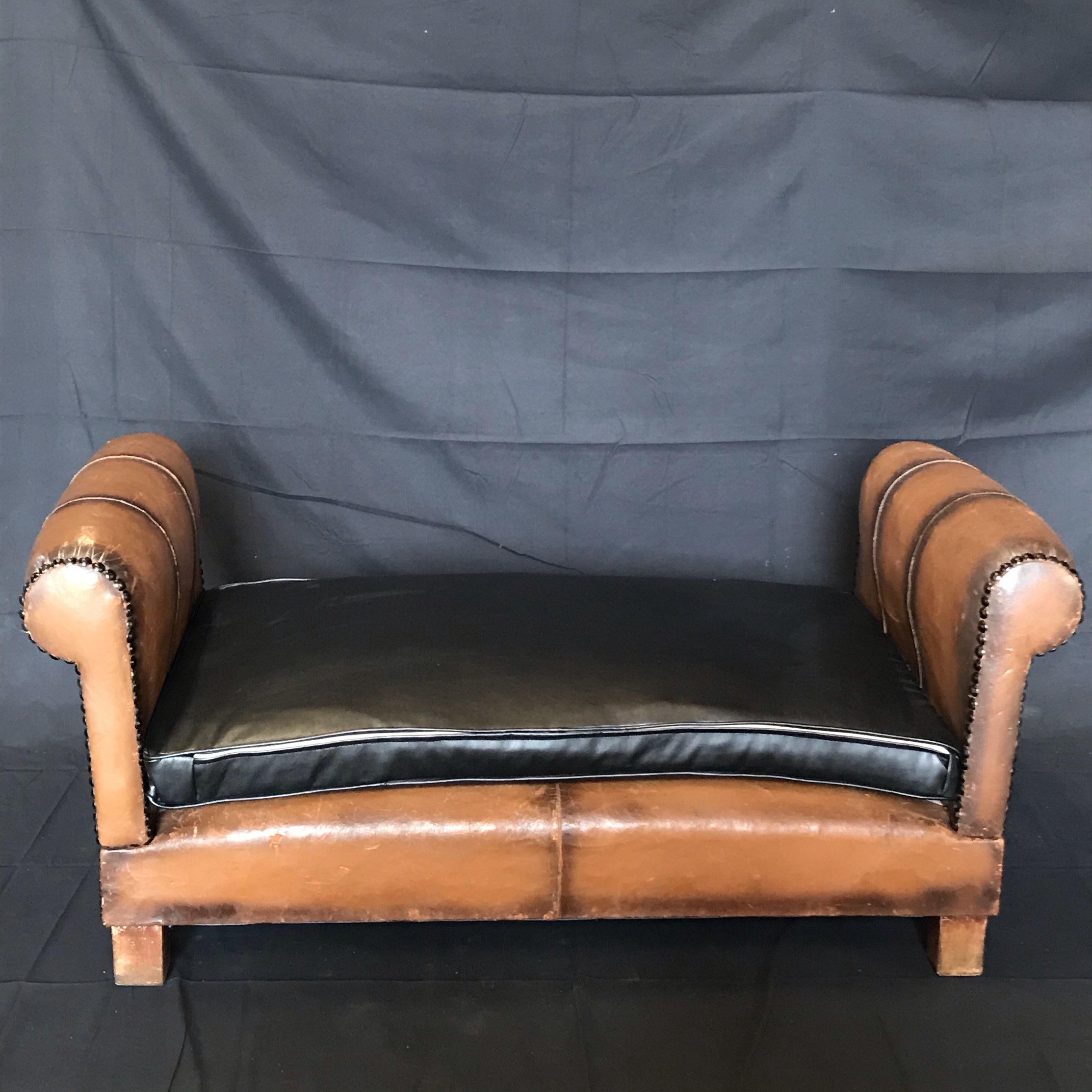 Buttery French Art Deco Leather Convertible Daybed Bench 5