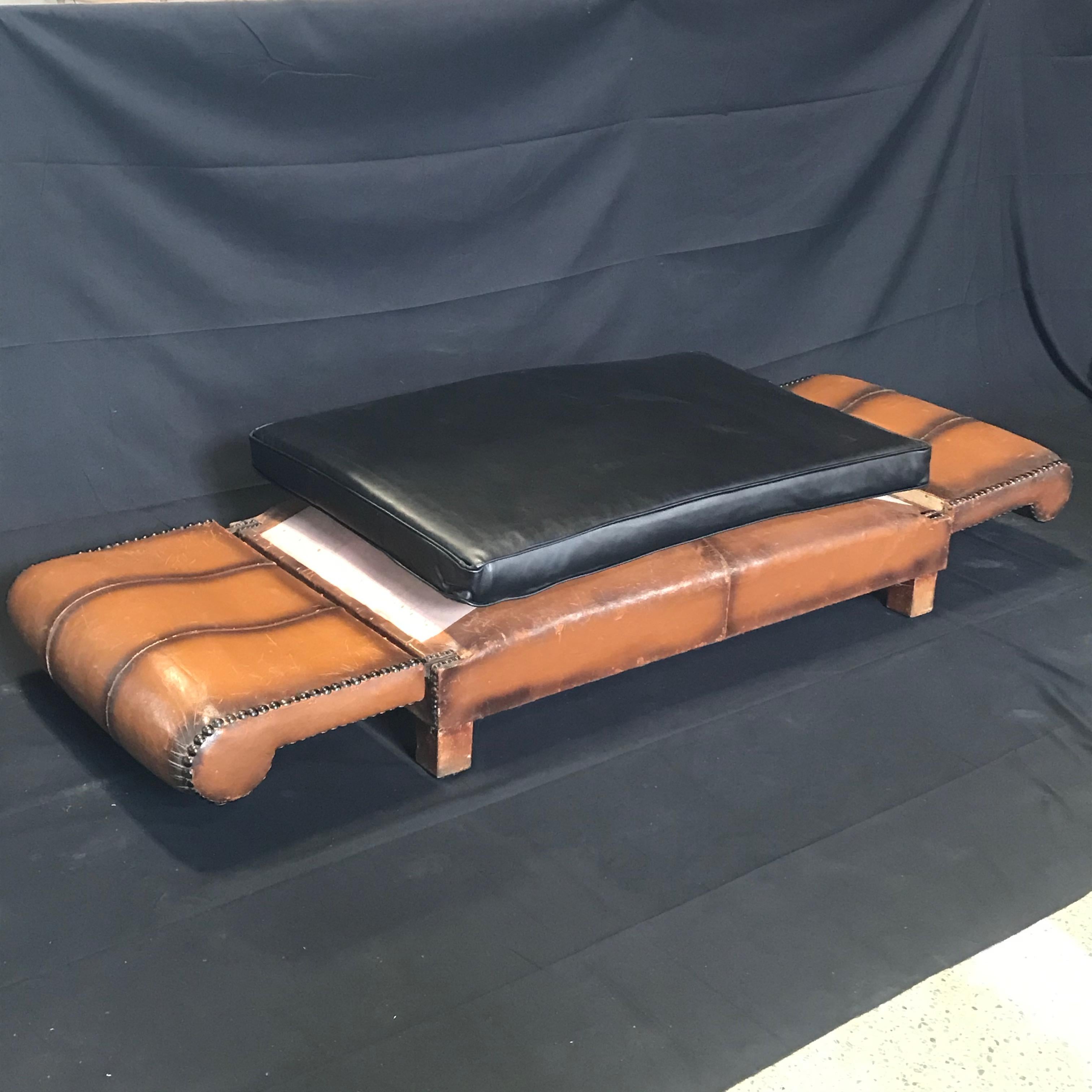Buttery French Art Deco Leather Convertible Daybed Bench 6