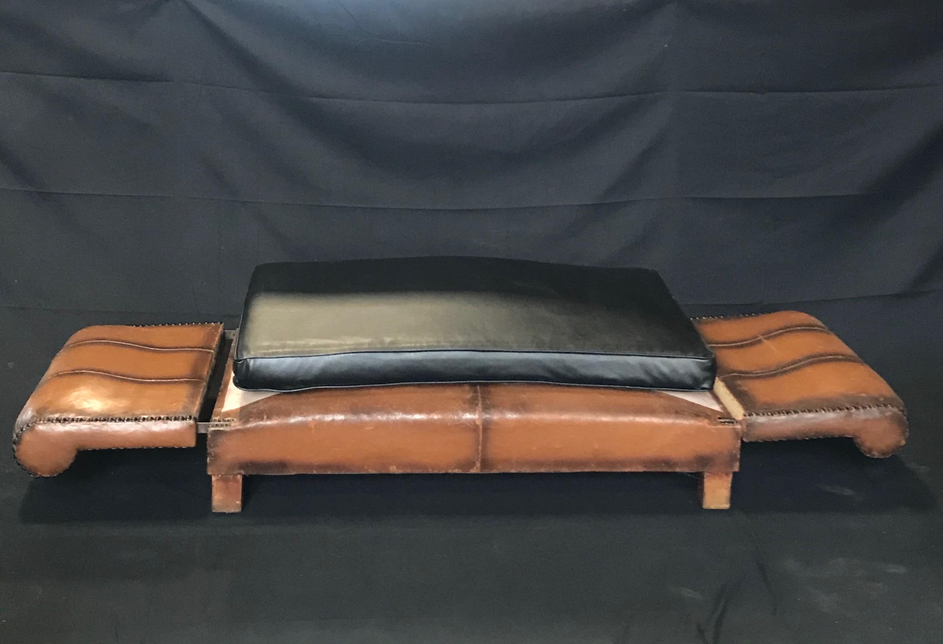Buttery French Art Deco Leather Convertible Daybed Bench 7