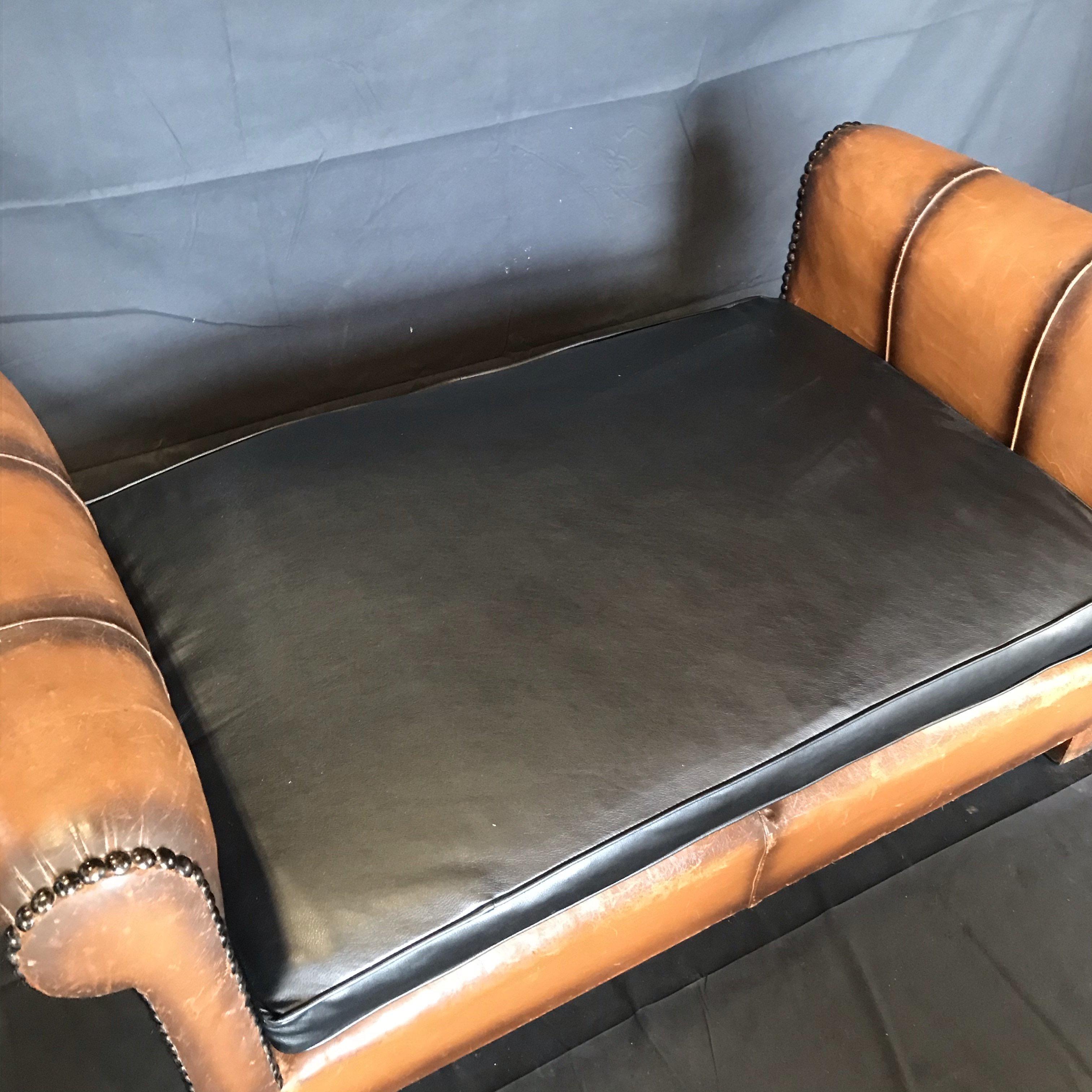 Buttery French Art Deco Leather Convertible Daybed Bench 1