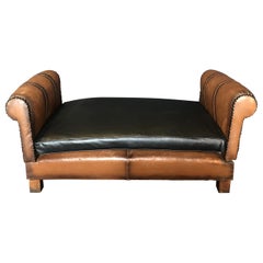 Buttery French Art Deco Leather Convertible Daybed Bench