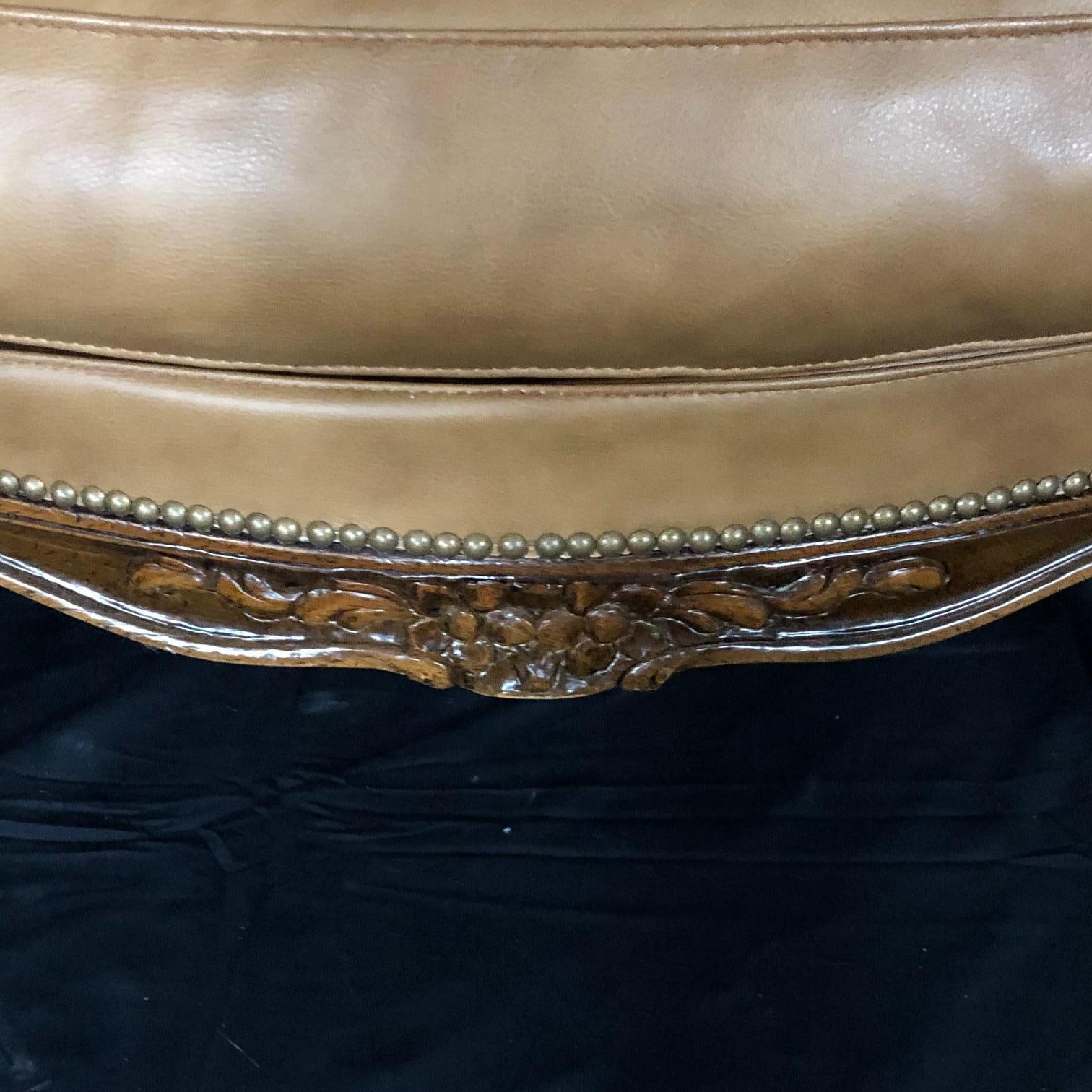 Buttery Leather Italian Louis XV Bergère and Matching Curved Ottoman 7