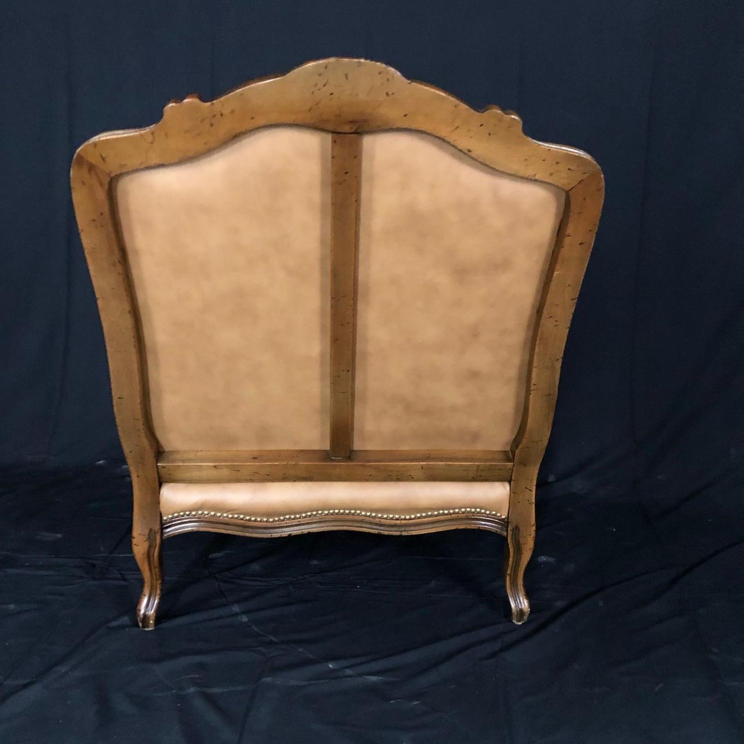 Buttery Leather Italian Louis XV Bergère and Matching Curved Ottoman 1