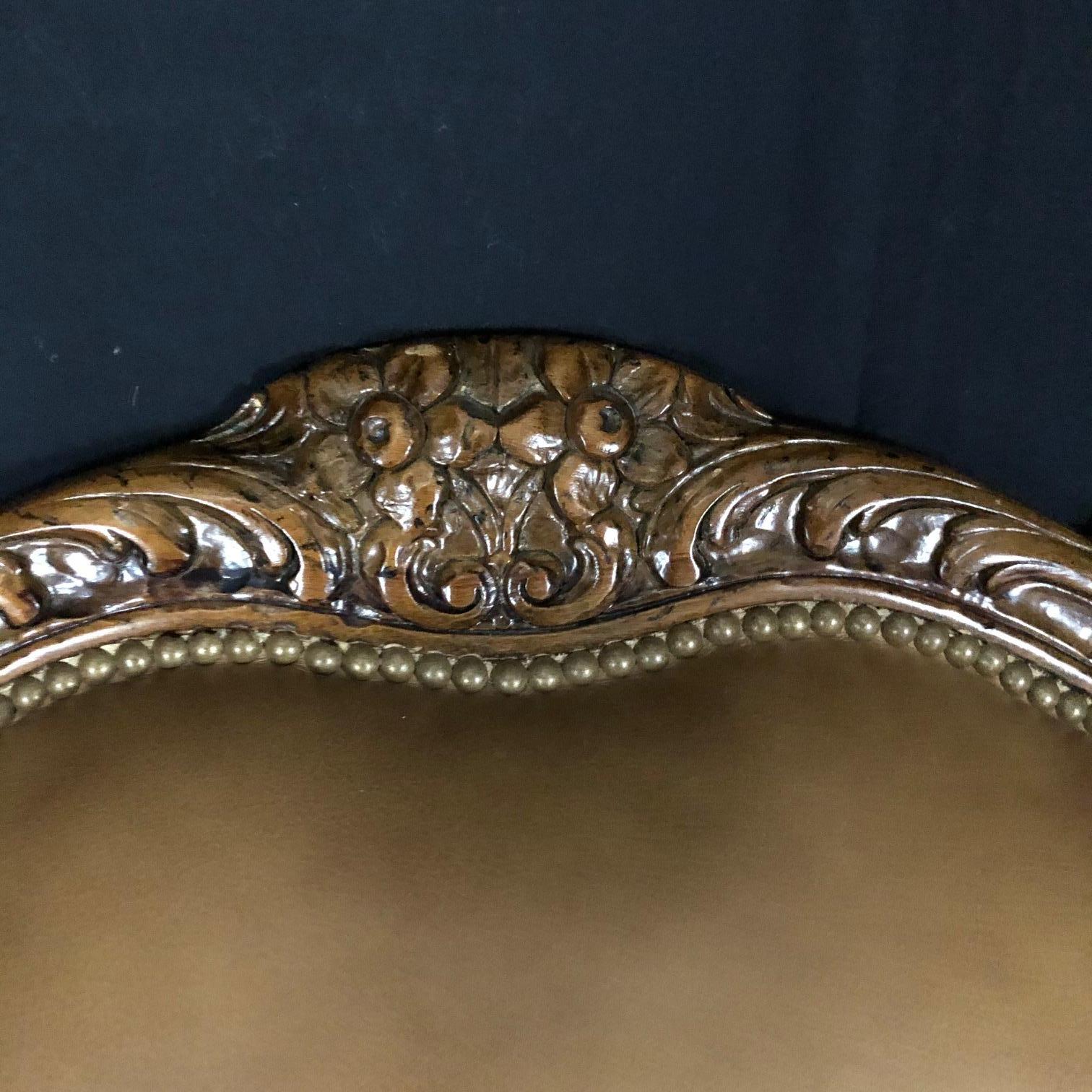 Buttery Leather Italian Louis XV Bergère and Matching Curved Ottoman 2