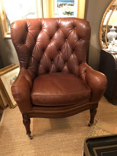 Buttery Tufted Leather Wing Chair with Nailheads