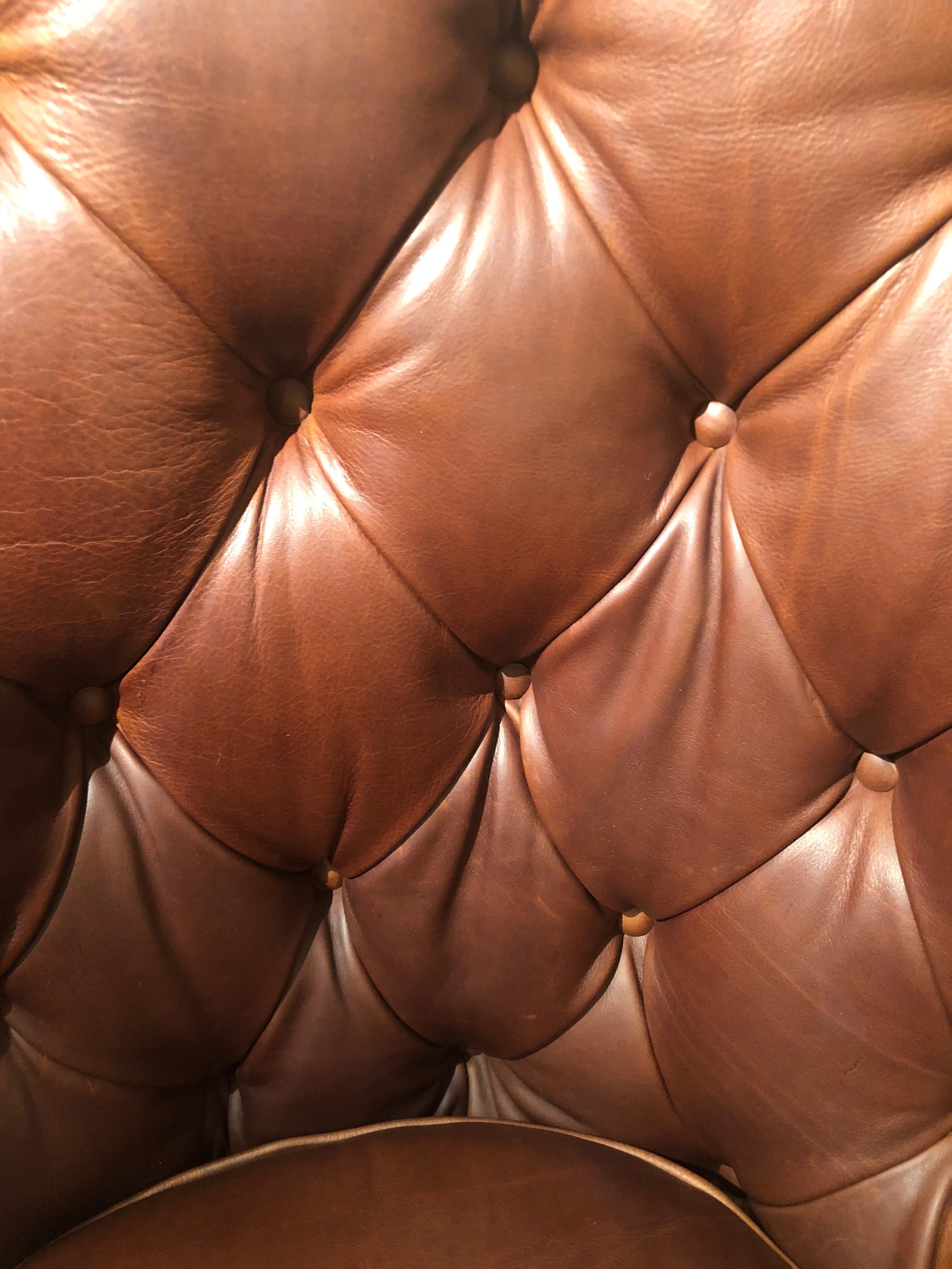 20th Century Buttery Tufted Leather Wing Chair with Nailheads