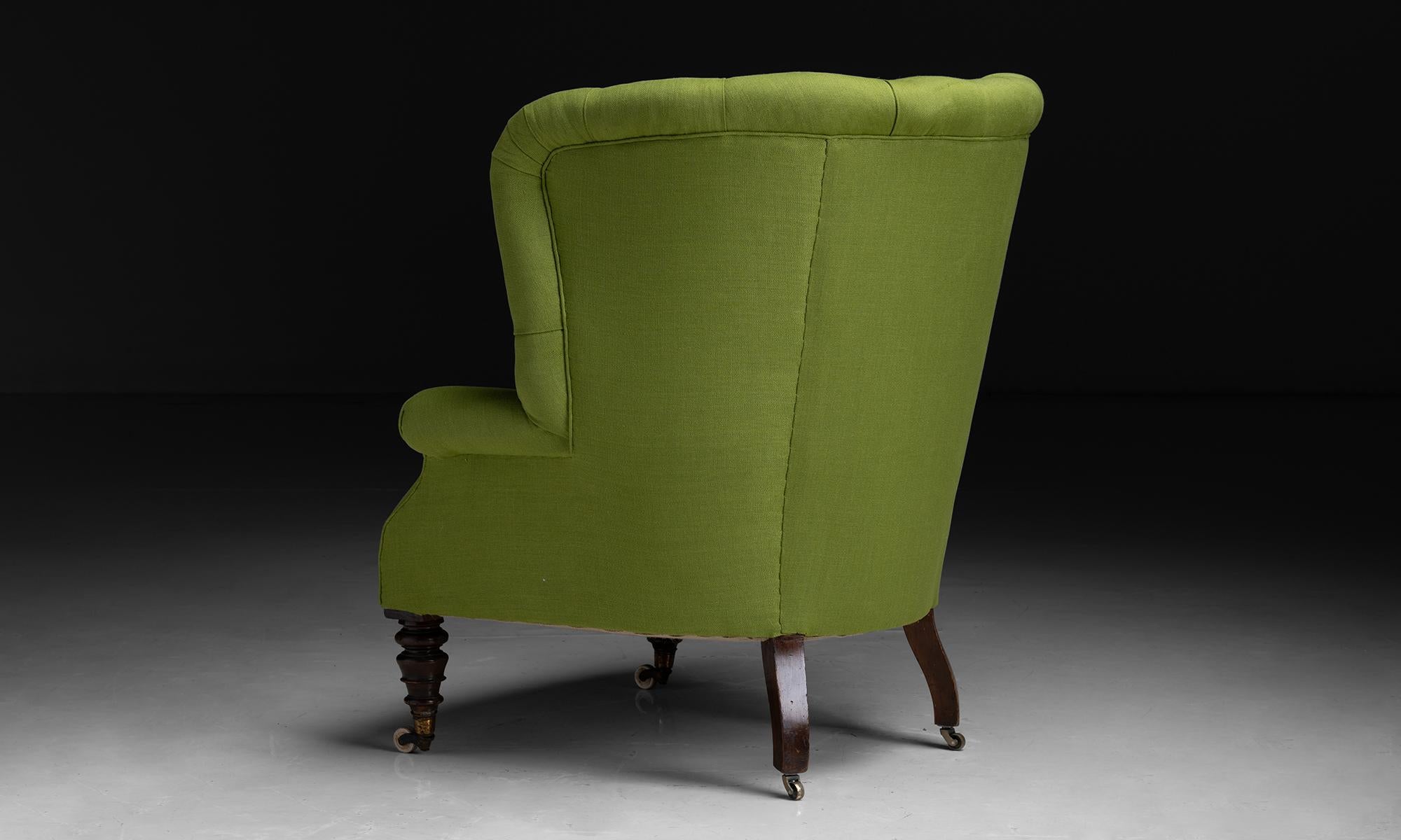 Mid-19th Century Button Back Wing Chair, England circa 1860 For Sale