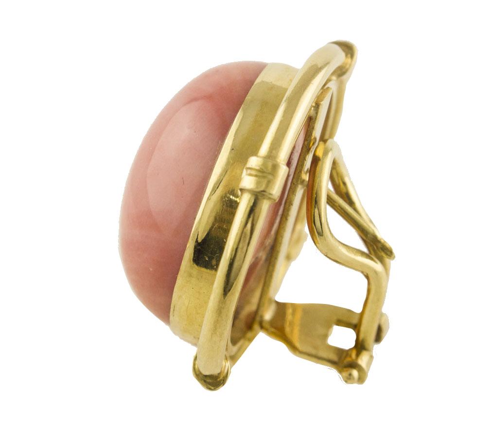 Pendientes de clip de oro amarillo de 18 quilates, botones de coral naranja/rosa Retro en venta
