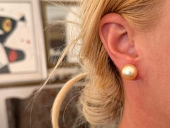 Button Off White South Sea Pearl Stud Earrings 14K Yellow Gold