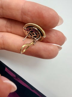 Button omega diamond earrings 14KT gold