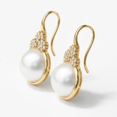 Button Pearl and Moissanite Drop Earrings silver, gold