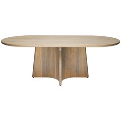 Button Racetrack Dining Table in Oxidized and Cerused Rift White Oak