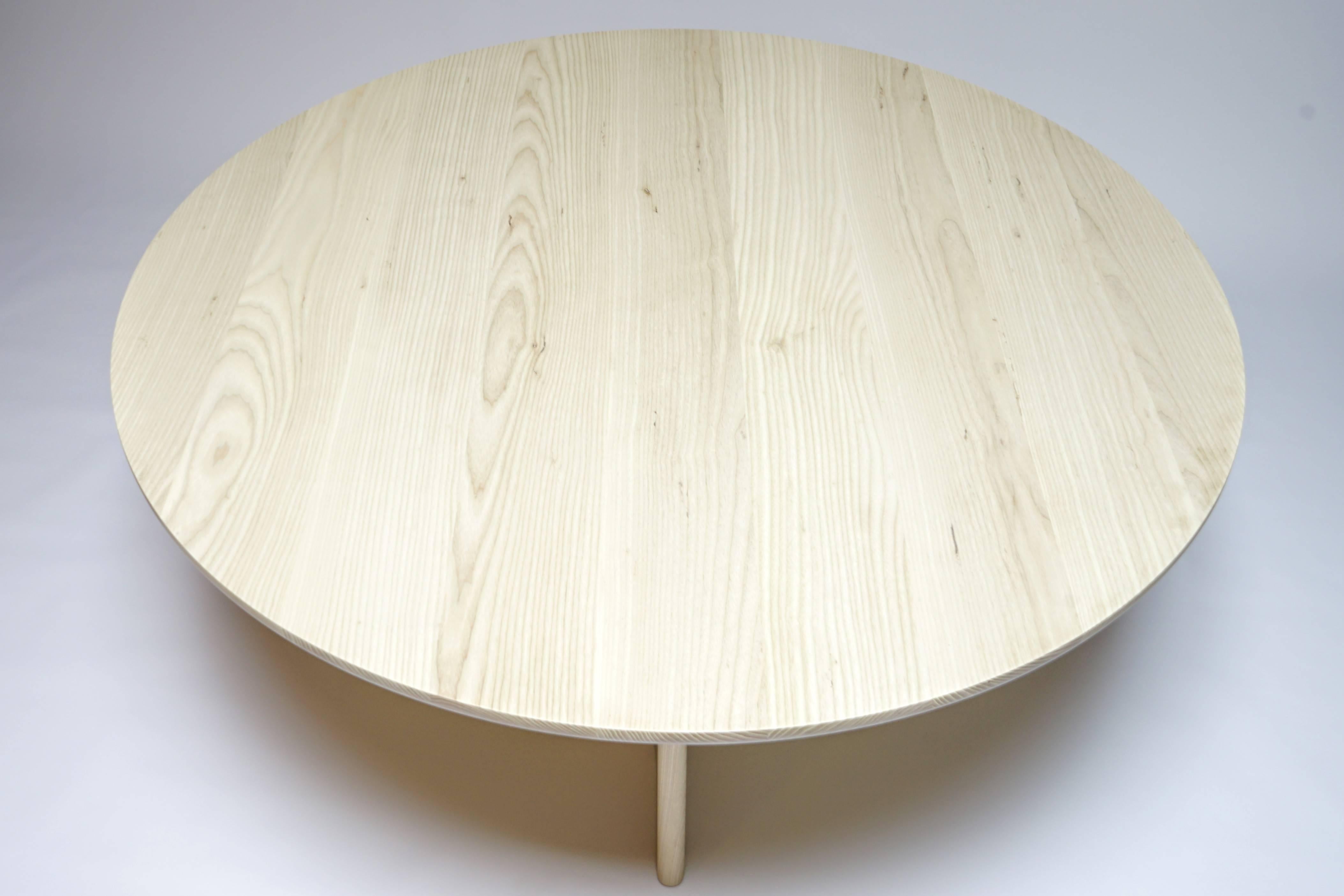 Modern Button Round Pedestal Dining Table in Bleached Solid Ash For Sale