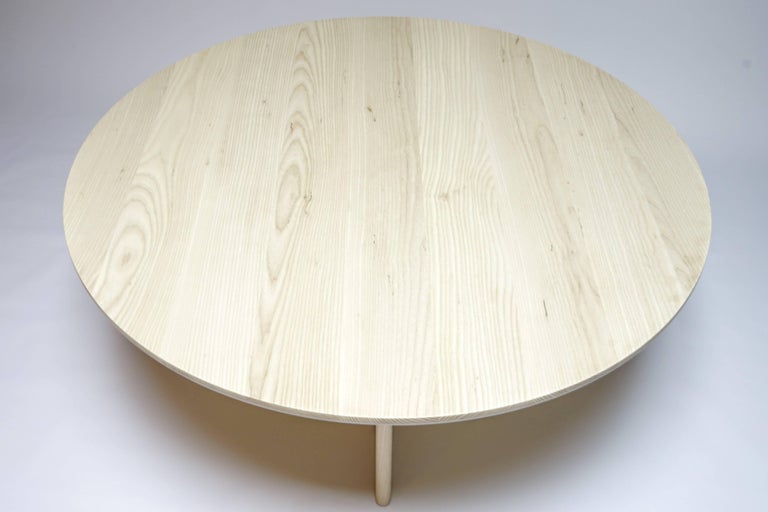 Contemporary Button Round Pedestal Dining Table in Bleached Solid Ash For Sale