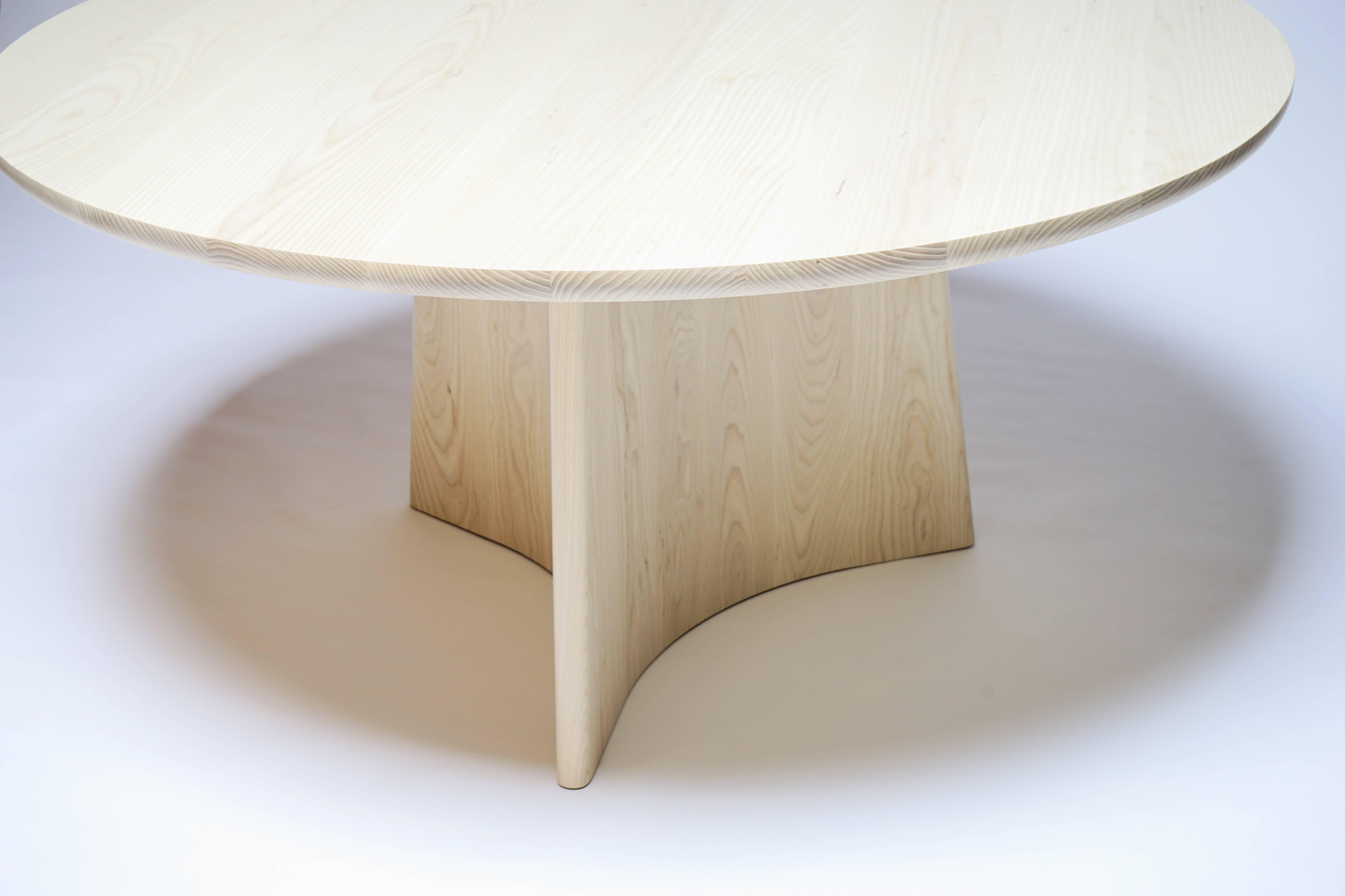 American Button Round Pedestal Dining Table in Bleached Solid Ash For Sale