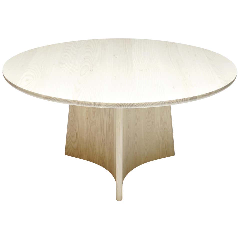 Ash Round Table Button Round Pedestal Dining Table in Bleached Solid Ash For Sale at ...