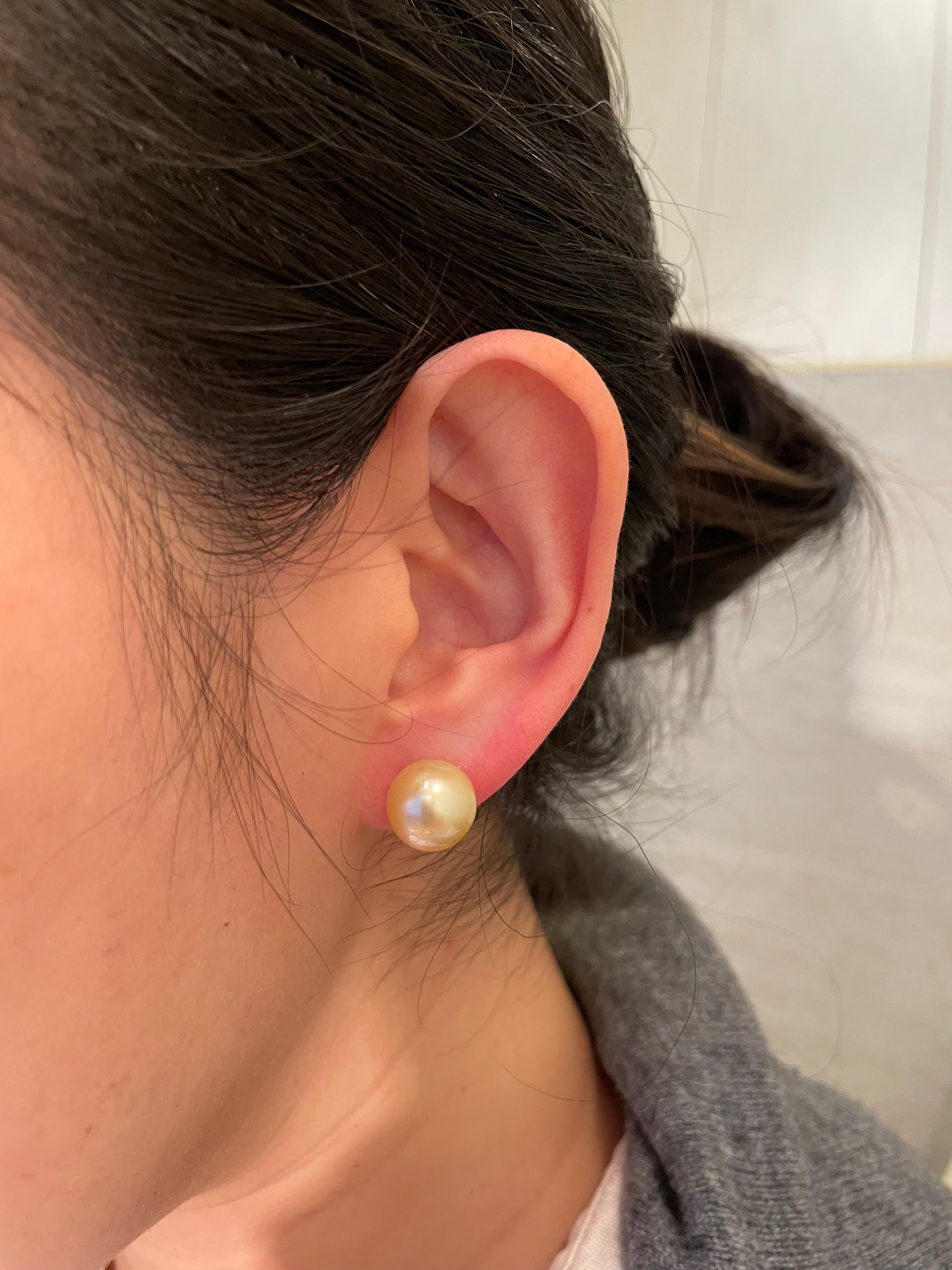 De las mujeres Pendientes de oro en forma de botón con perlas del mar del sur en oro amarillo de 18 quilates en venta