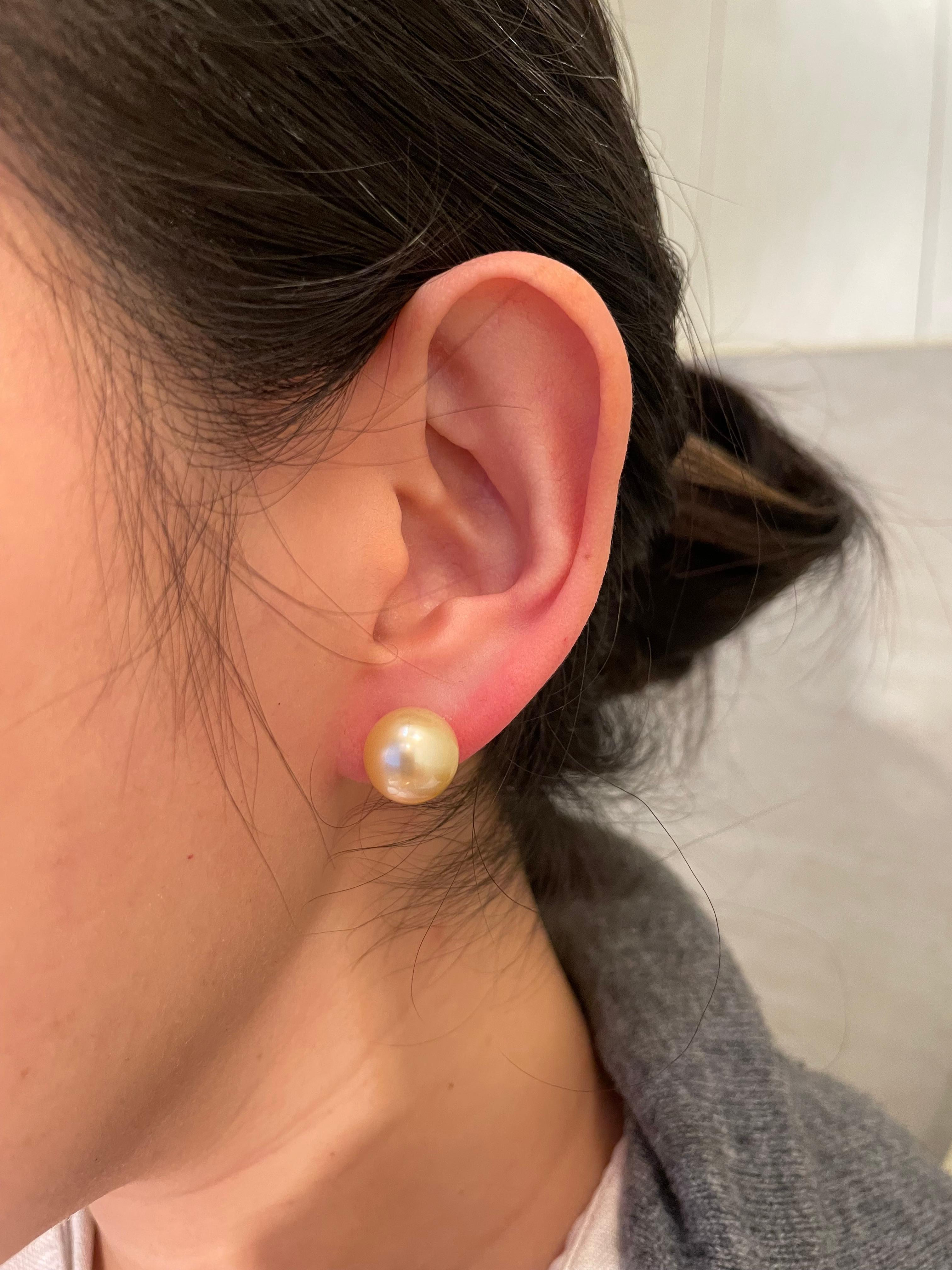 Pendientes de oro en forma de botón con perlas del mar del sur en oro amarillo de 18 quilates en venta 1