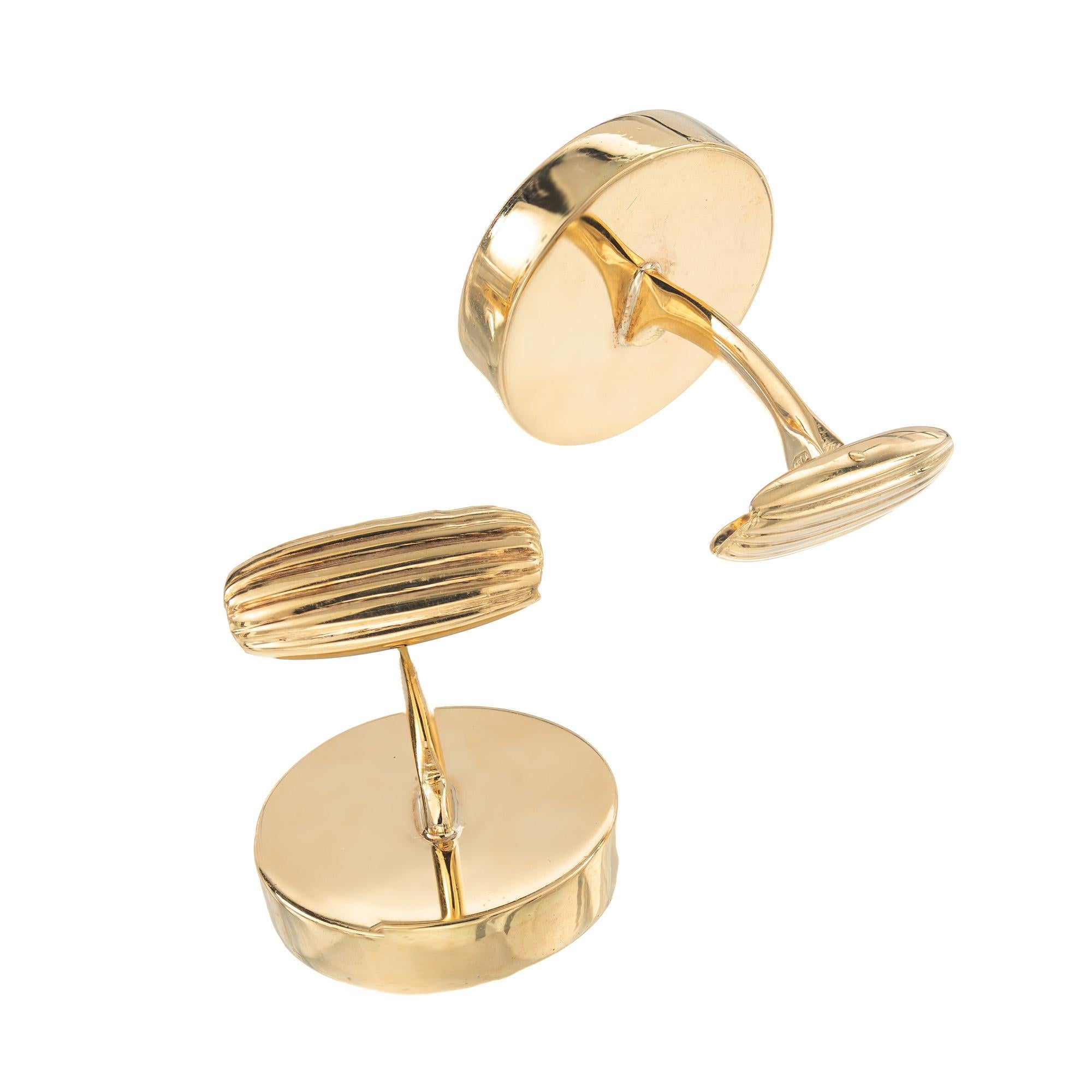 Knopf Stil Italienisch Rund Diamant Gold Mid Century Manschettenknöpfe im Zustand „Gut“ im Angebot in Stamford, CT