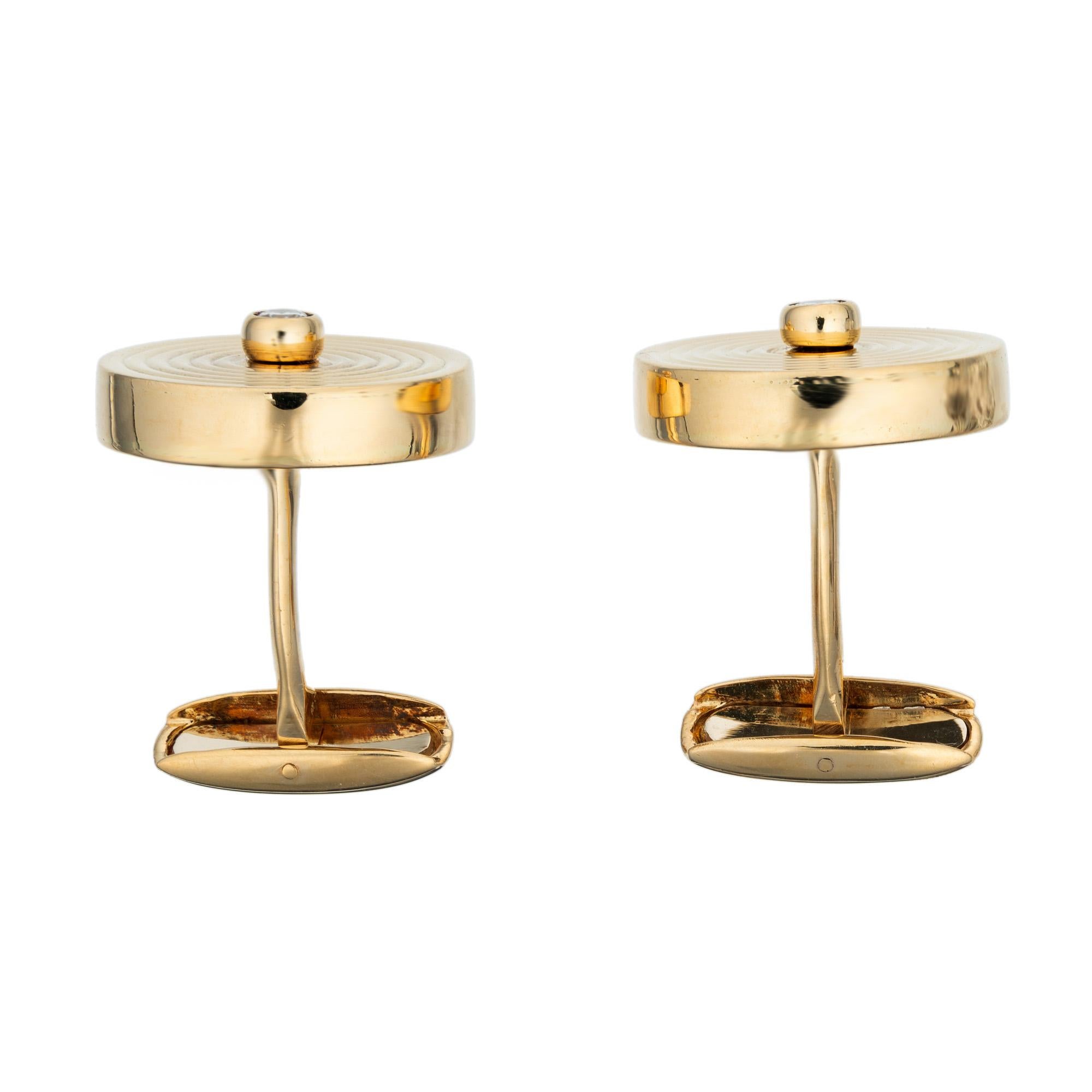 Knopf Stil Italienisch Rund Diamant Gold Mid Century Manschettenknöpfe Herren im Angebot