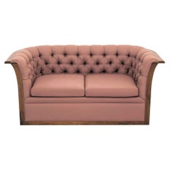 Button-Tufted Chesterfield Style Tuxedo Sofa Loveseat w/ Mauve-Brown Upholstery