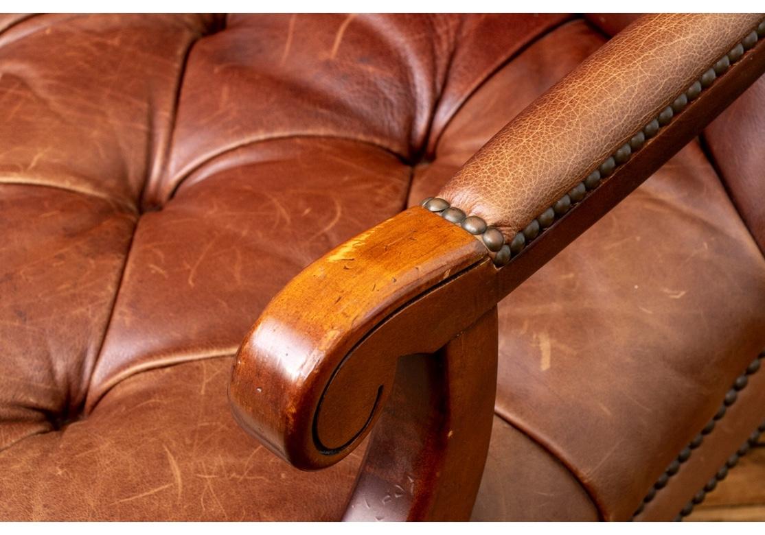 Hollywood Regency Button Tufted Leather Armchair