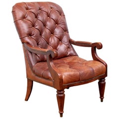Vintage Button Tufted Leather Armchair