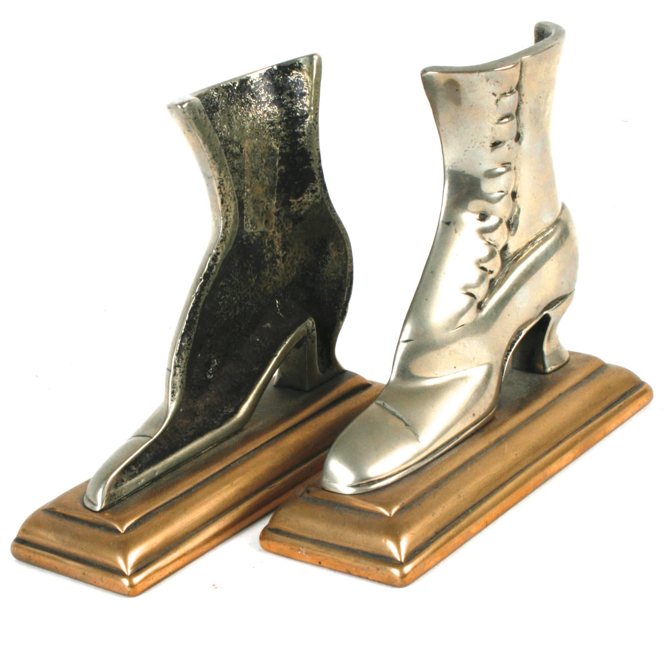 A pair of brass bookends in the shape of Victorian button-up shoes. No maker's mark.
NPT Books a division of N.P. Trent Antiques has a large collection of used and out of print books on art, architecture, decoration and antiques with a focus on 1st