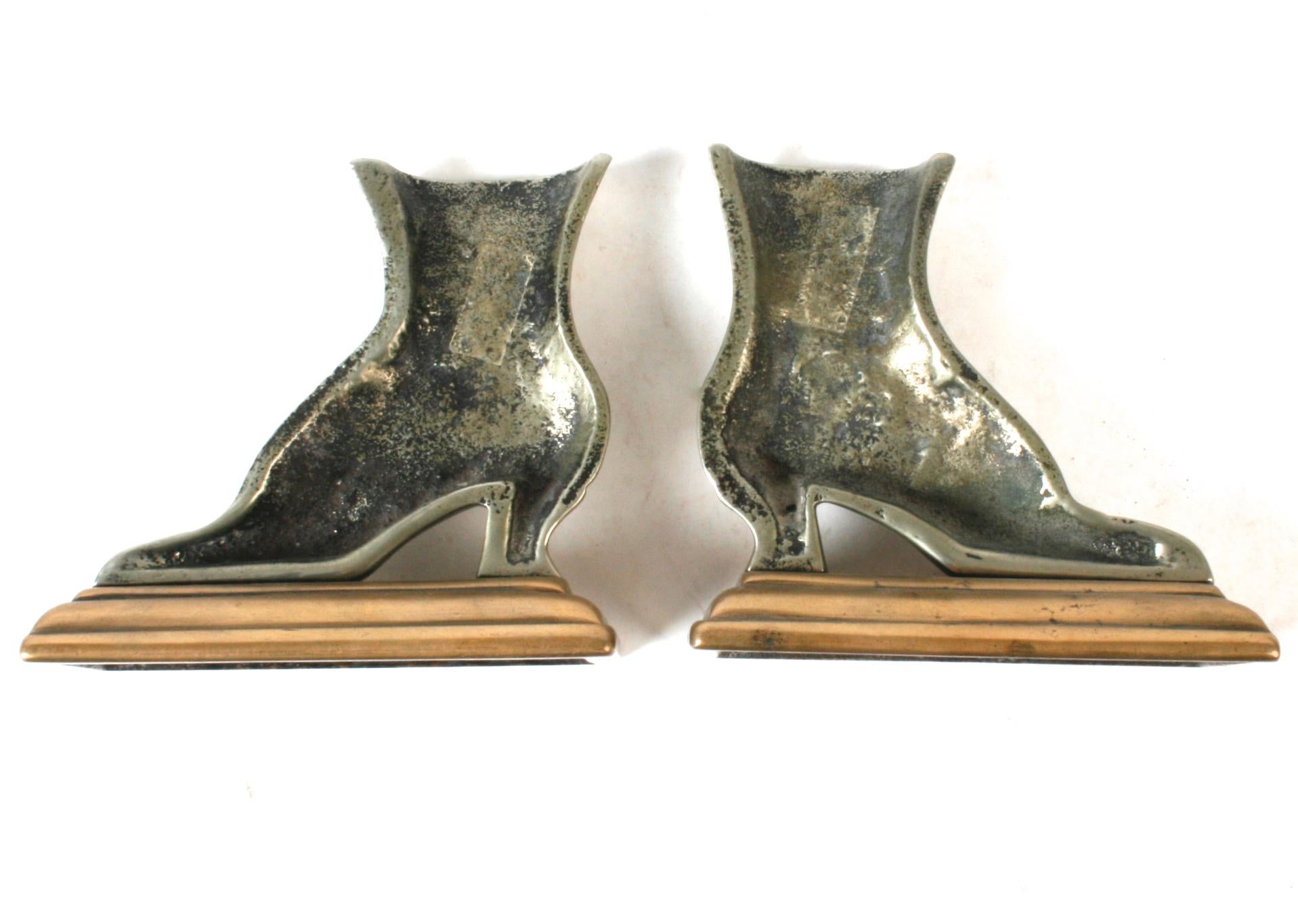 Victorian Button-Up Shoe Brass Bookends For Sale