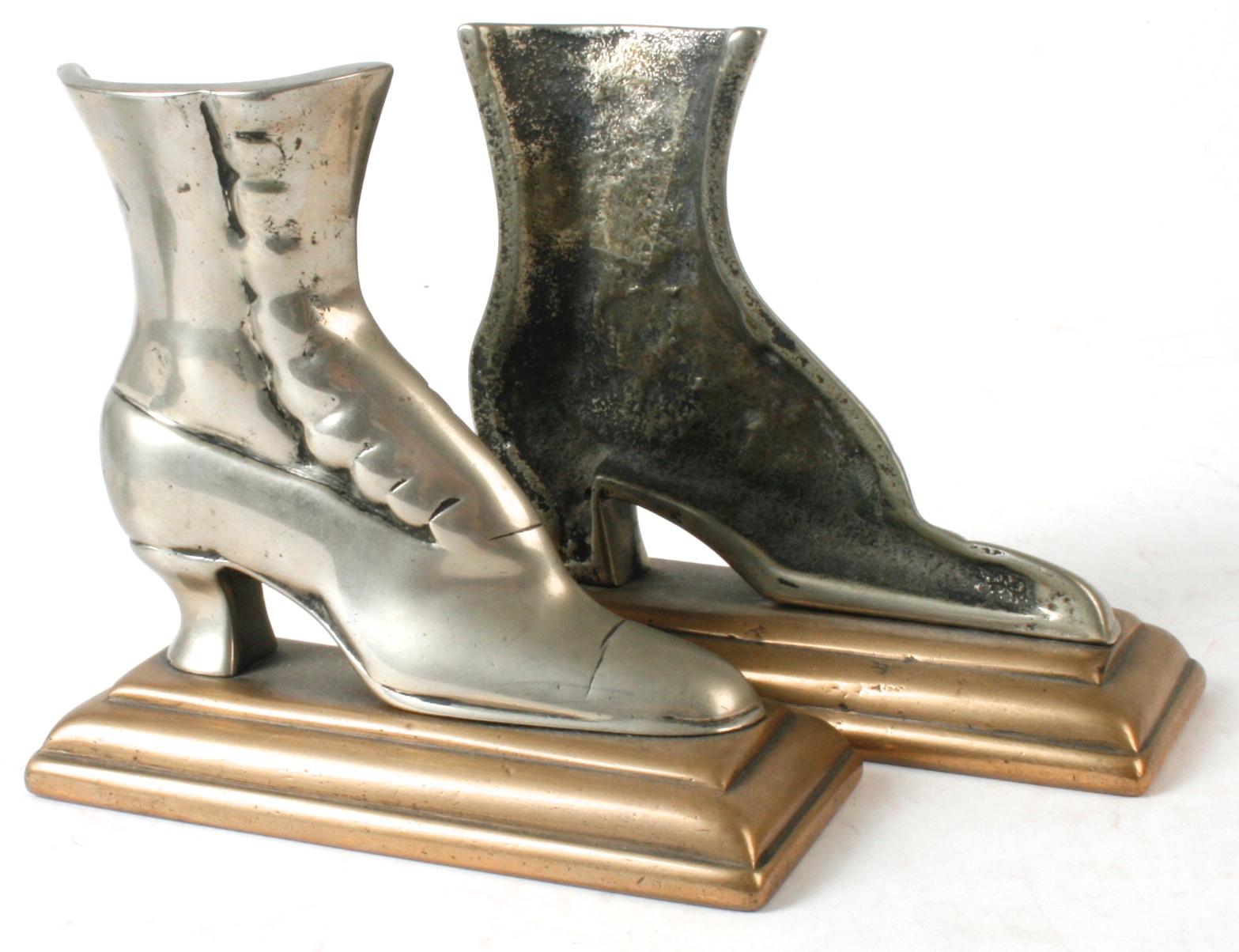 American Button-Up Shoe Brass Bookends For Sale