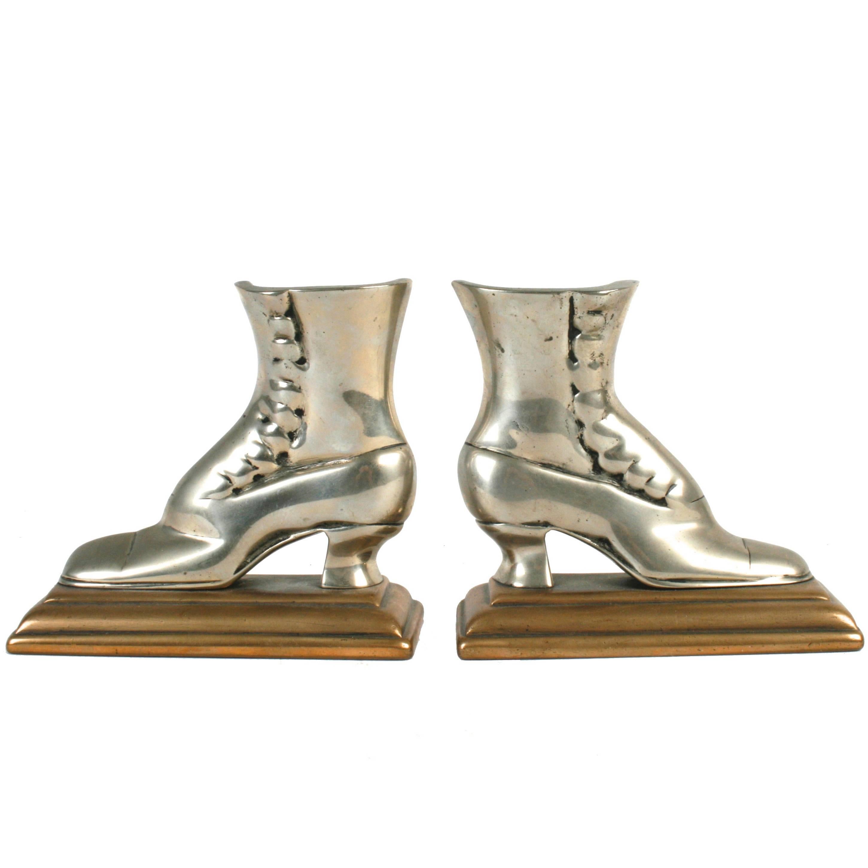 Button-Up Shoe Brass Bookends For Sale