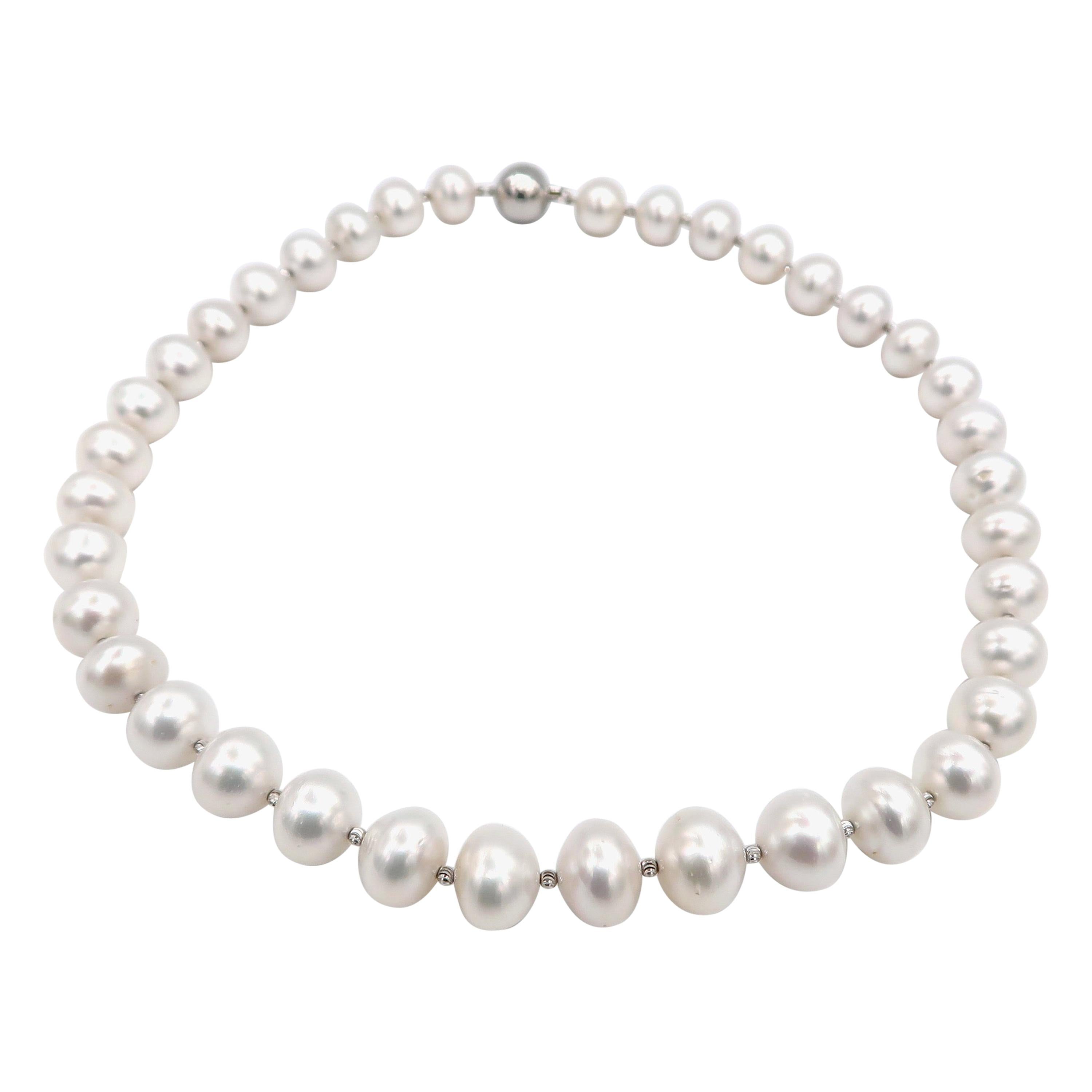 Button White South Sea Pearl Necklace with Faceted 18k White Gold Beads For Sale