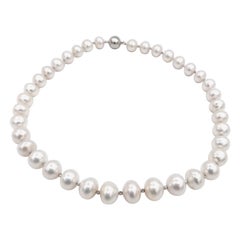 Button White South Sea Pearl Necklace with Faceted 18k White Gold Beads