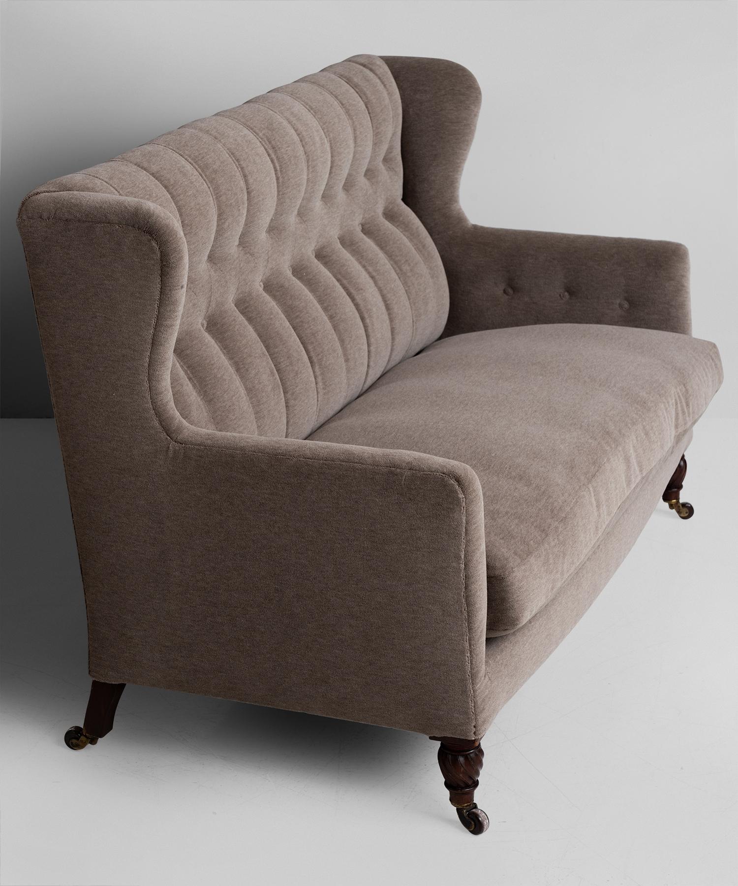 English Buttonback Wing Sofa, England, 19th Century