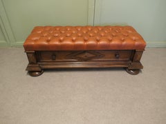 Buttoned Leather Window Seat, Hall Bench with Shoe Store
