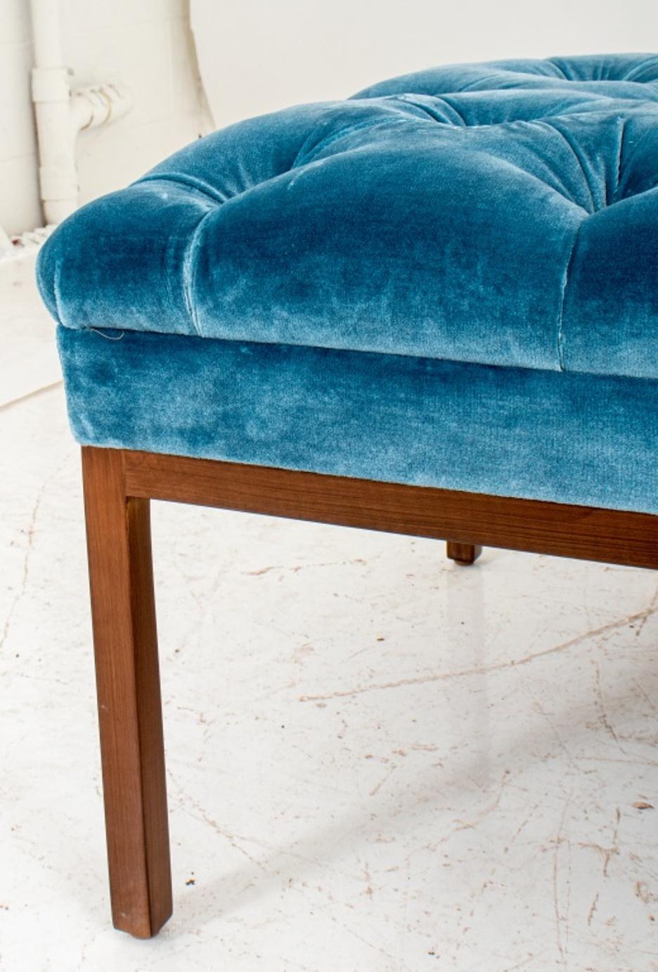 Contemporary Buttoned Velvet-Upholstered Rectangular Bench