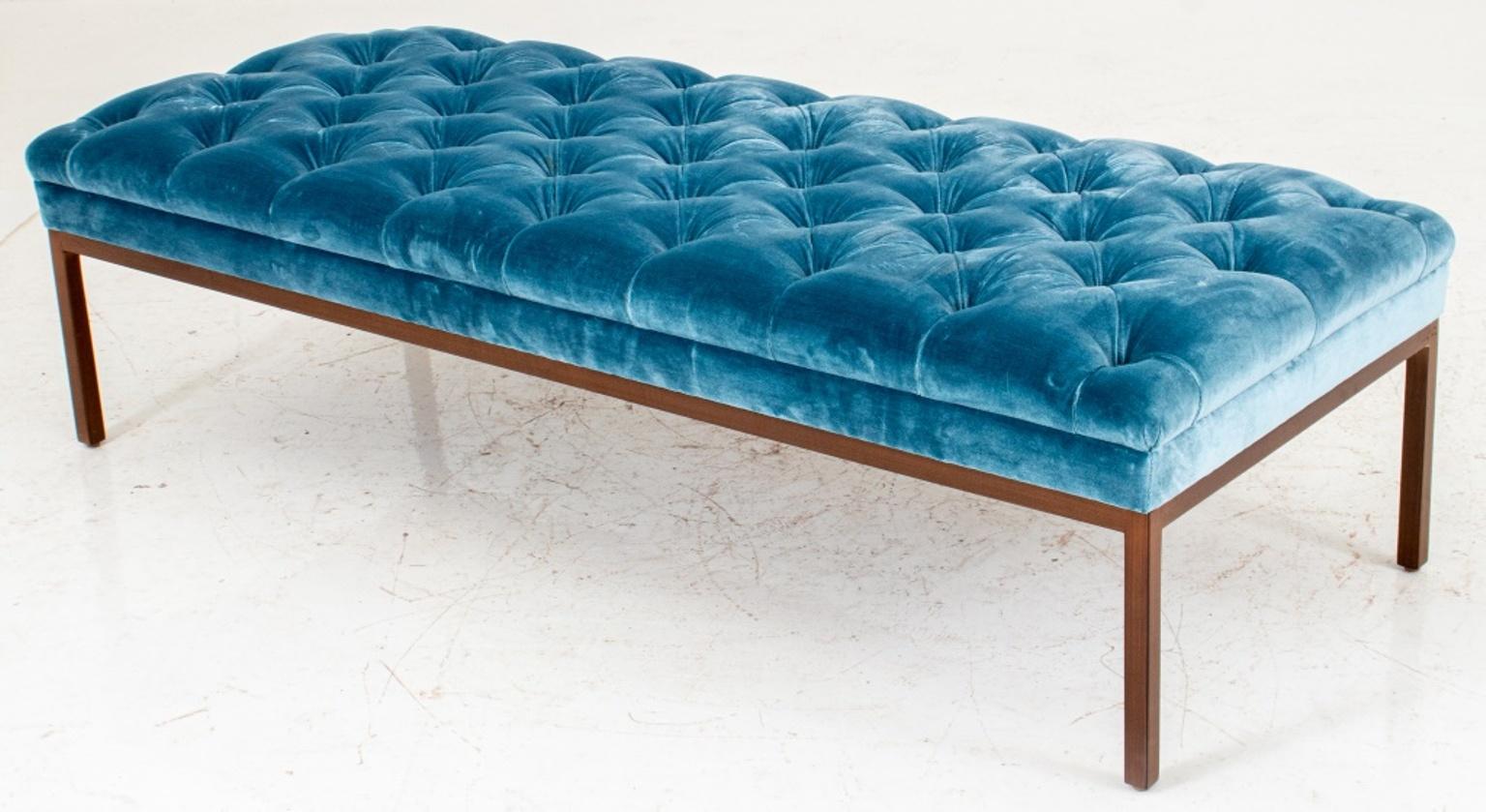 Buttoned Velvet-Upholstered Rectangular Bench 1