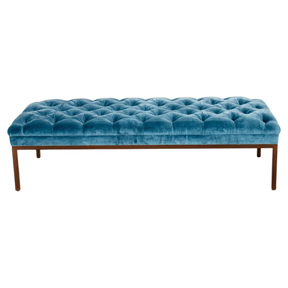 Rectangular Nickel Bench with Stylized Base and Upholstered Seat For ...