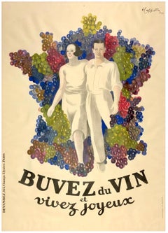 BUVEZ DU VIN Original Vintage Antique French Advertising Poster - Cappiello