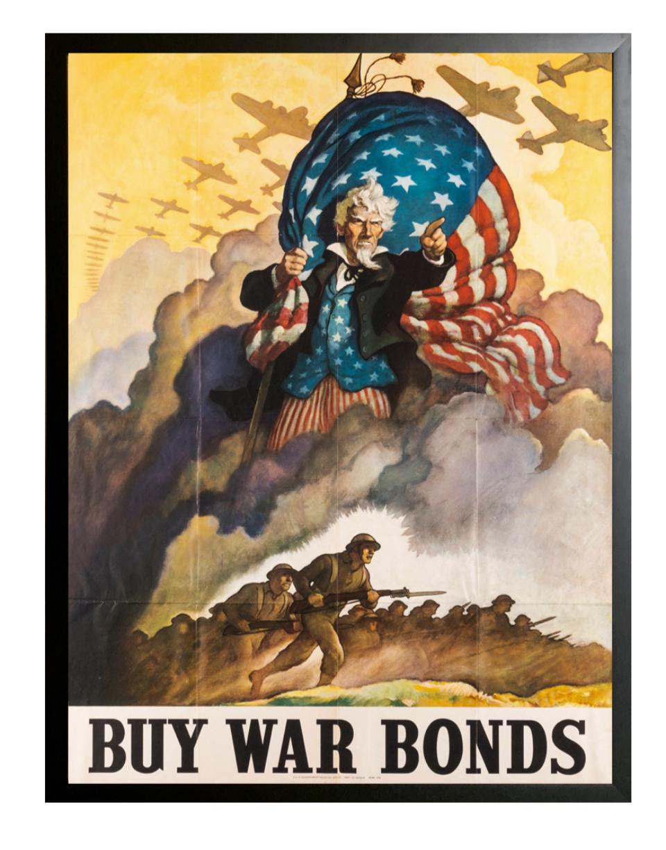 Offered is an original World War II poster by Newell Convers Wyeth (1882-1945). The poster features bold lettering at bottom reading 