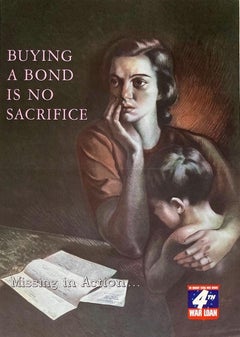 "Buying A Bond Is No Sacrifice" Vintage WWII 4th War Loan Treasury Poster, 1943