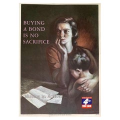 "Buying A Bond Is No Sacrifice" Vintage WWII 4th War Loan Treasury Poster, 1943