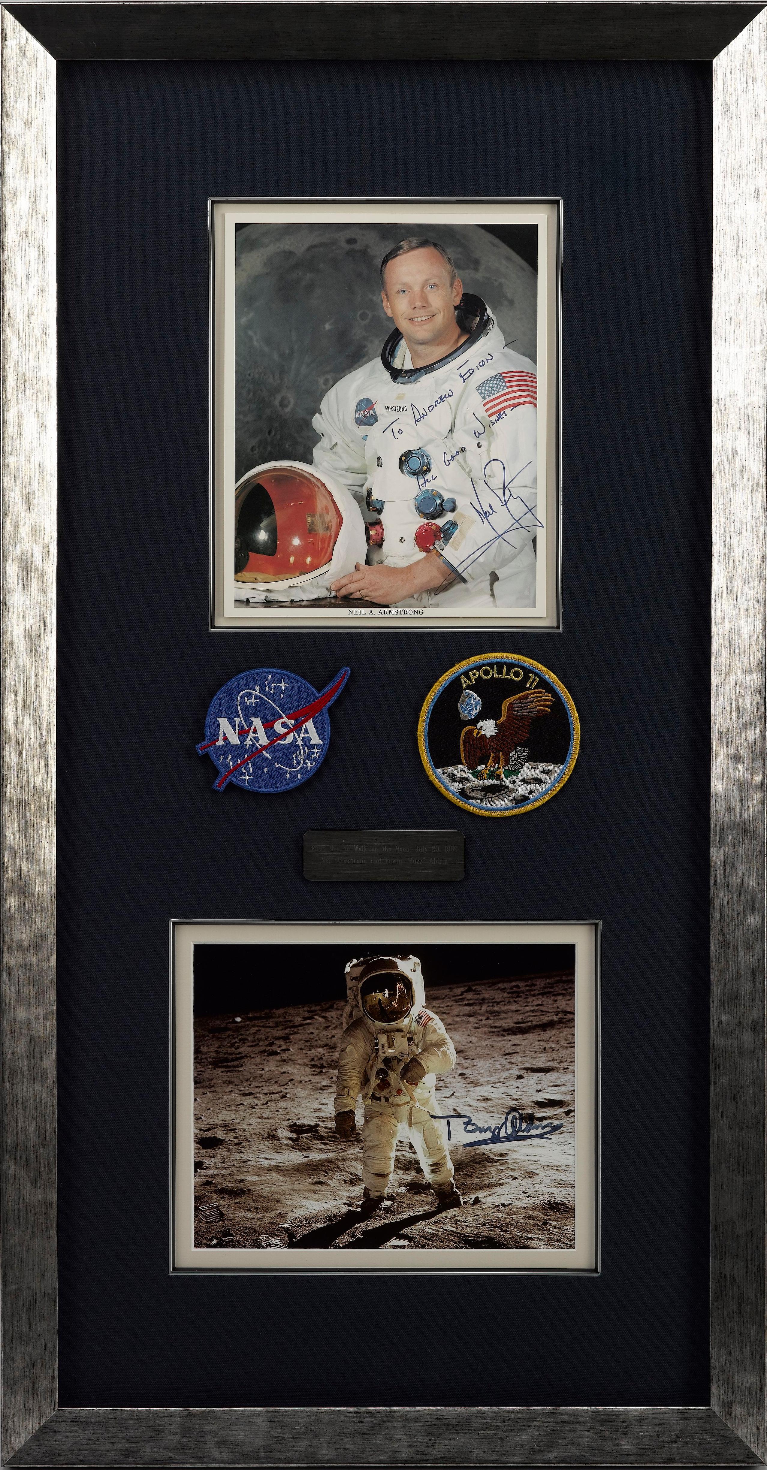 Mid-Century Modern Buzz Aldrin and Neil Armstrong Signature Collage For Sale