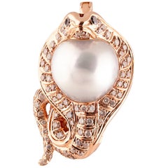 Buzzanca South Sea Pearl Brown Diamond 18K Gold  Snake Pendent Necklace